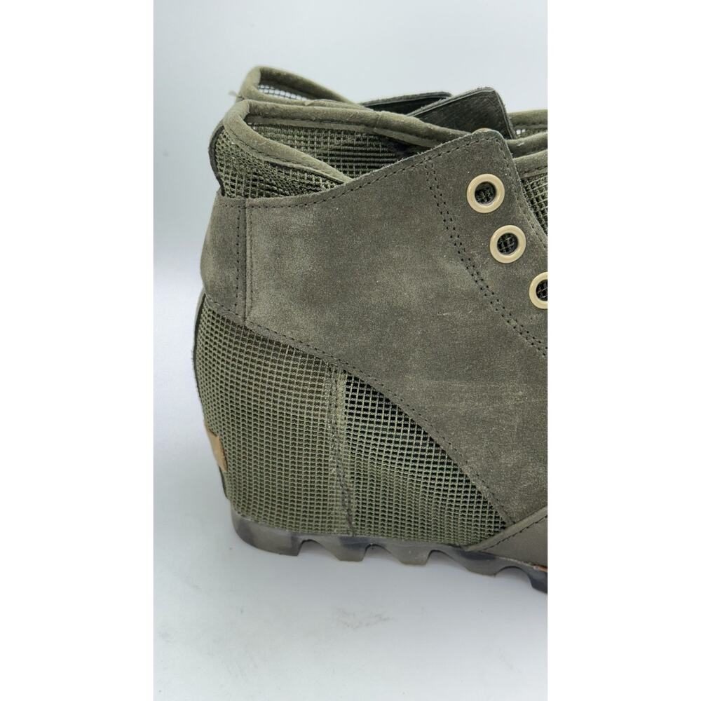 SOREL Women's Joanie Boot Wedge 10 Suede & Micro Mesh Bootie Green Peep Toe - Picture 8 of 11